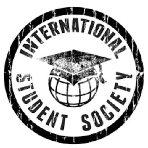 Logo of the International Student Society featuring a graduation cap on a globe.